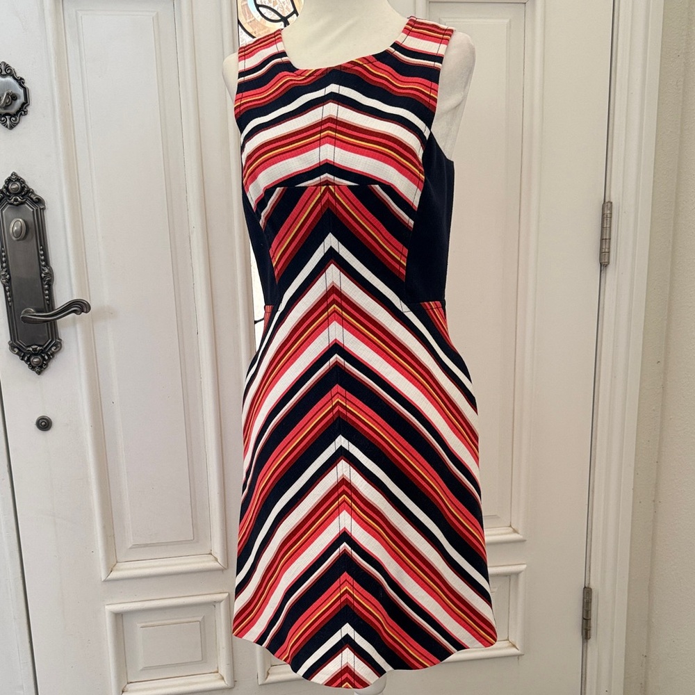 Trina Turk Chevron Stripe Sleeveless Mini Dress — Red, Navy & White